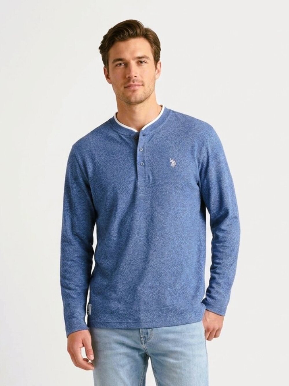 US Polo Assn Heathered Blue Henley Shirt